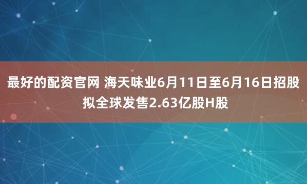 最好的配资官网 海天味业6月11日至6月16日招股 拟全球发售2.63亿股H股